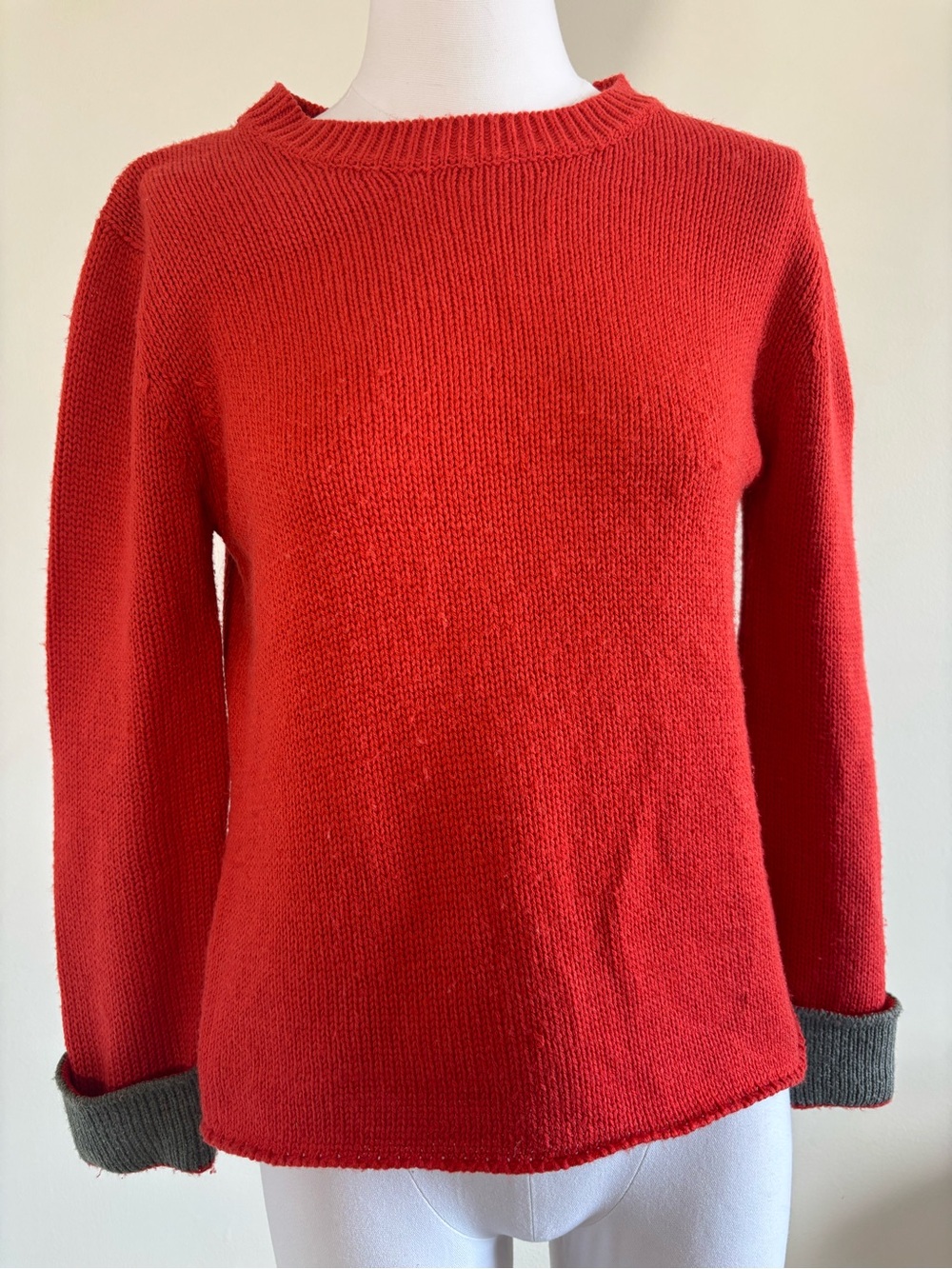 Sweet Romeo Red Crewneck Sweater with Gray Cuffs